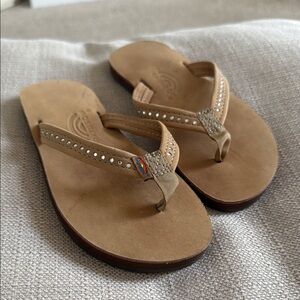 Rainbow Tan Sandals with Leather Strap and Arch Support